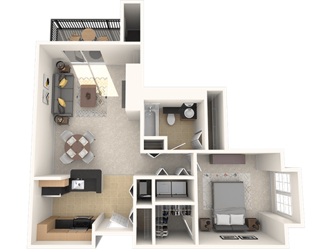 Floor plan for 1 bed, 1 bath, 780 sqft